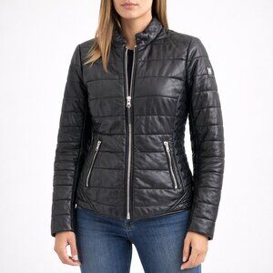 Mauritius Robin CF Lamb Leather Moto Jacket Black Quilted Size 6